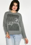 Свитшот женский круглый вырез с текстом 32P043 (серый)