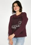 Свитшот женский круглый вырез с текстом 32P043 (сливовый)
