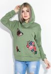Свитшот женский с нашивками 82PD503-1 (хаки) Свитшот женский с нашивками 82PD503-1 (хаки)