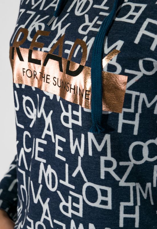 Толстовка женская с надписью на груди 32P034 (джинсовый)