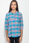 Туніка жіноча в клітинку з подовженою спинкою 64PD220 (бірюзовий/рожевий)