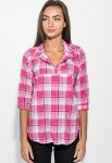 Туніка жіноча в клітинку з подовженою спинкою 64PD220 (малиновий/білий)
