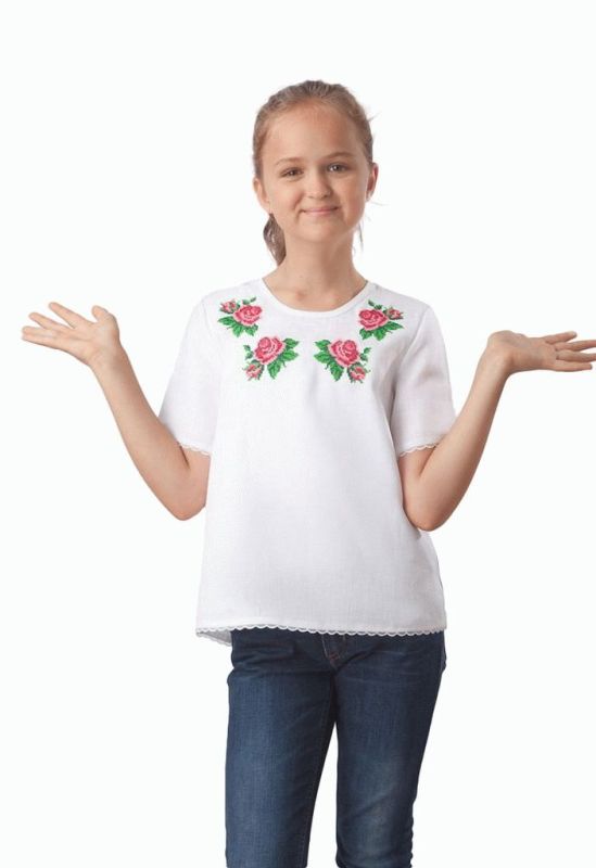 BG 021 Рубашка-вышиванка для девочек (белый)