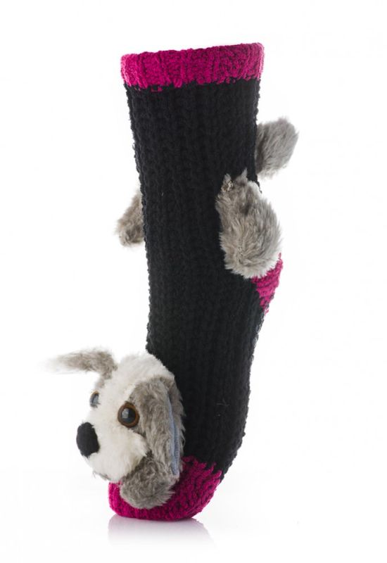 CHENILLE Шкарпетки в'язані зі звірятками (чорний/червоний)