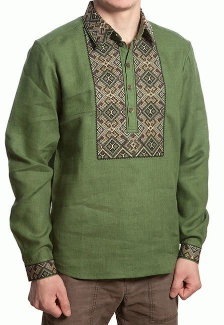 СМ 012 Рубашка-вышиванка мужская (зеленый)