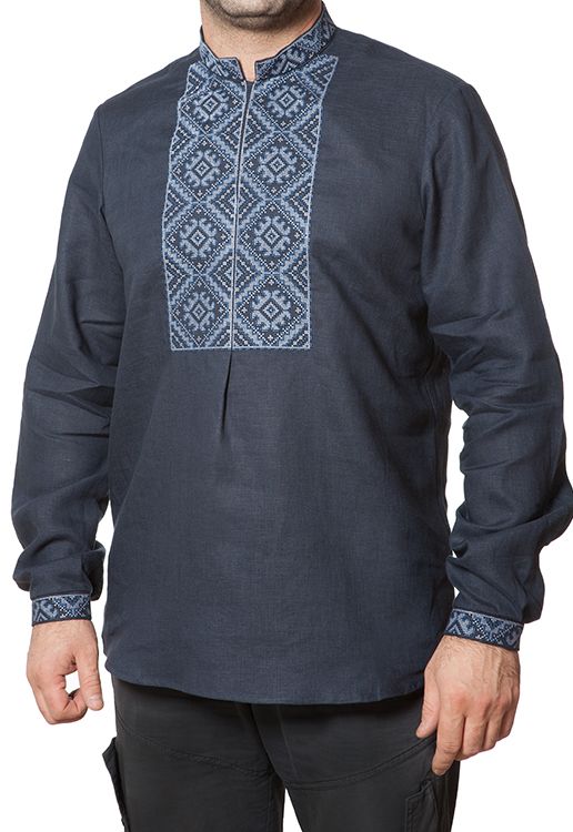 СМ 021 Рубашка-вышиванка мужская (темно-синий)