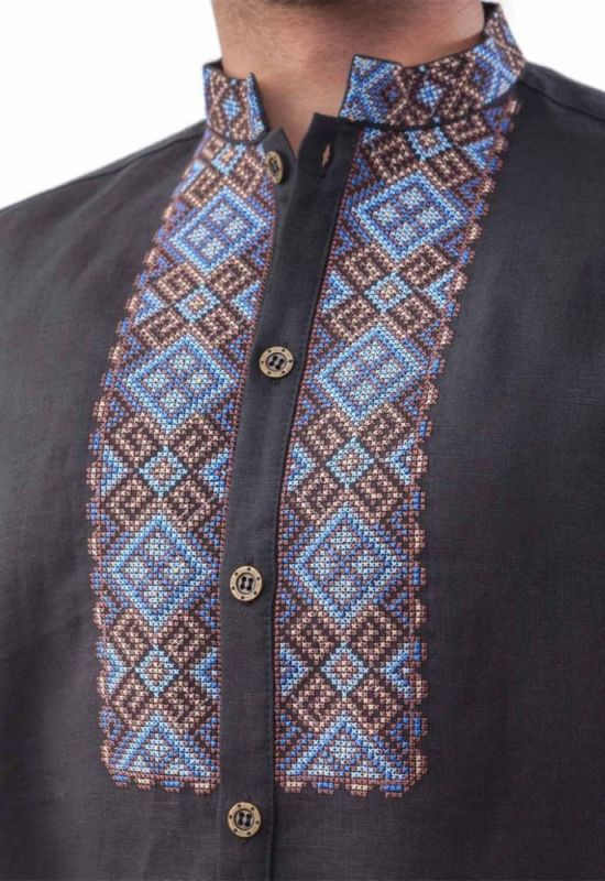 SM 029 Рубашка-вышиванка мужская (черный)