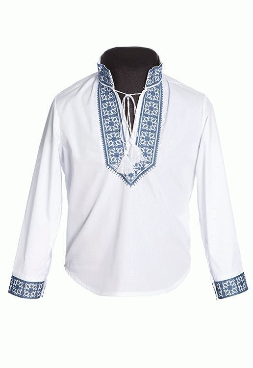 СВ 017 Рубашка-вышиванка для мальчиков (белый/синий)