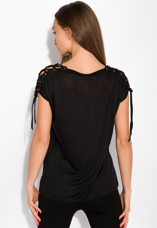 Женская футболка с принтом 148P056 (черный)