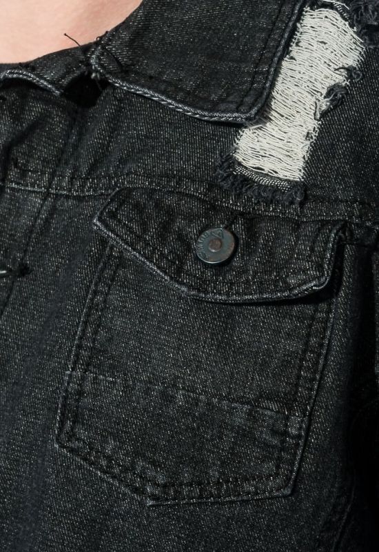 Жилетка джинс мужская с принтом на спине 203V001 (графитовый)