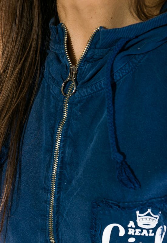 Жилетка женская стильная с капюшоном 32P054 (синий)