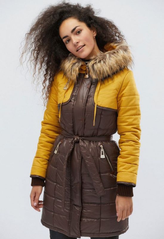 Зимняя куртка LS-8567-26 (шоколадный/желтый)